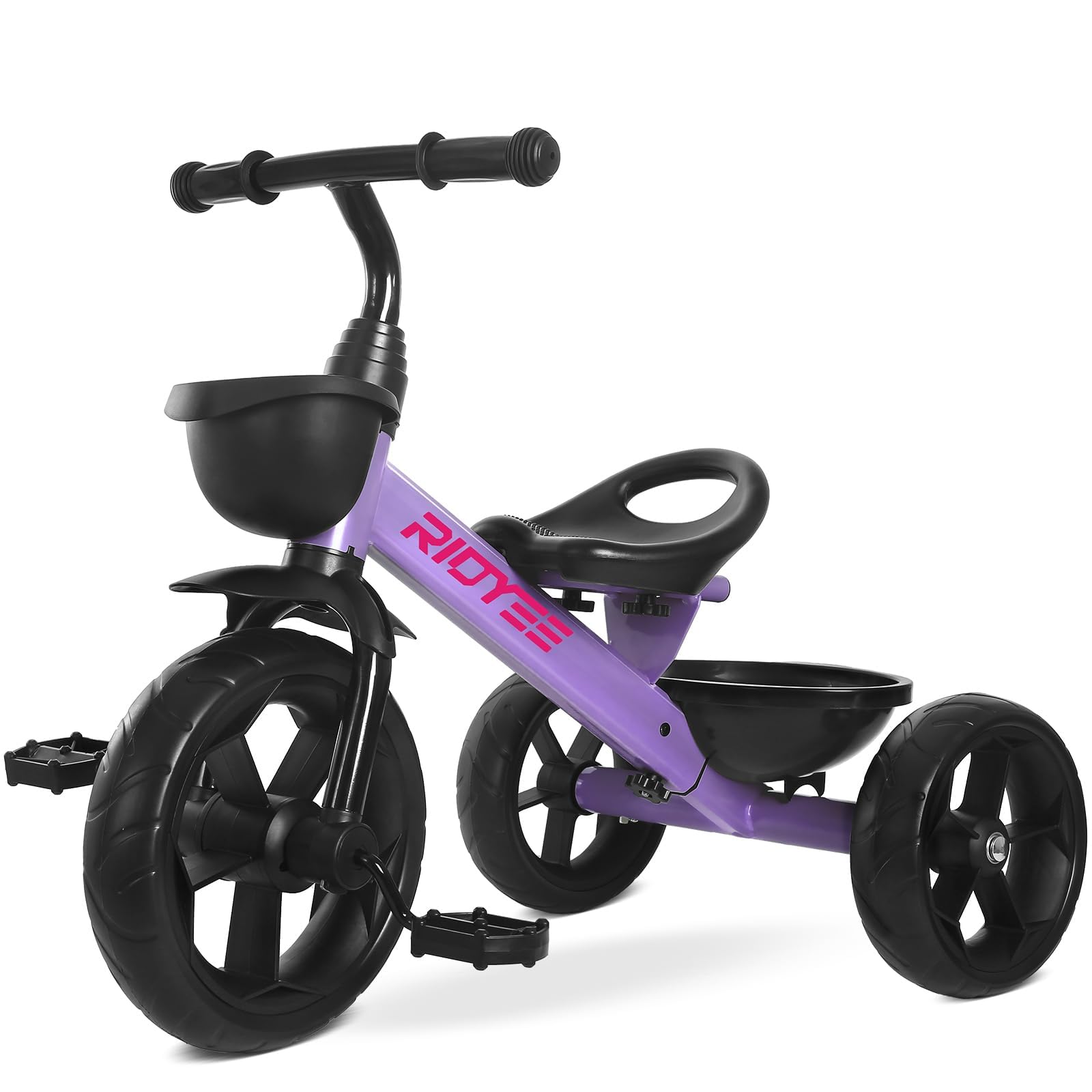 RIDYEE Toddler Tricycle Ages 1.5-5, Tricycle for Ages 2-4 Years | Purple, Extra-Wide Rear Wheelbase, Dual Storage Baskets, Easy-to-Carry Seat, Trikes for Kids 1-3