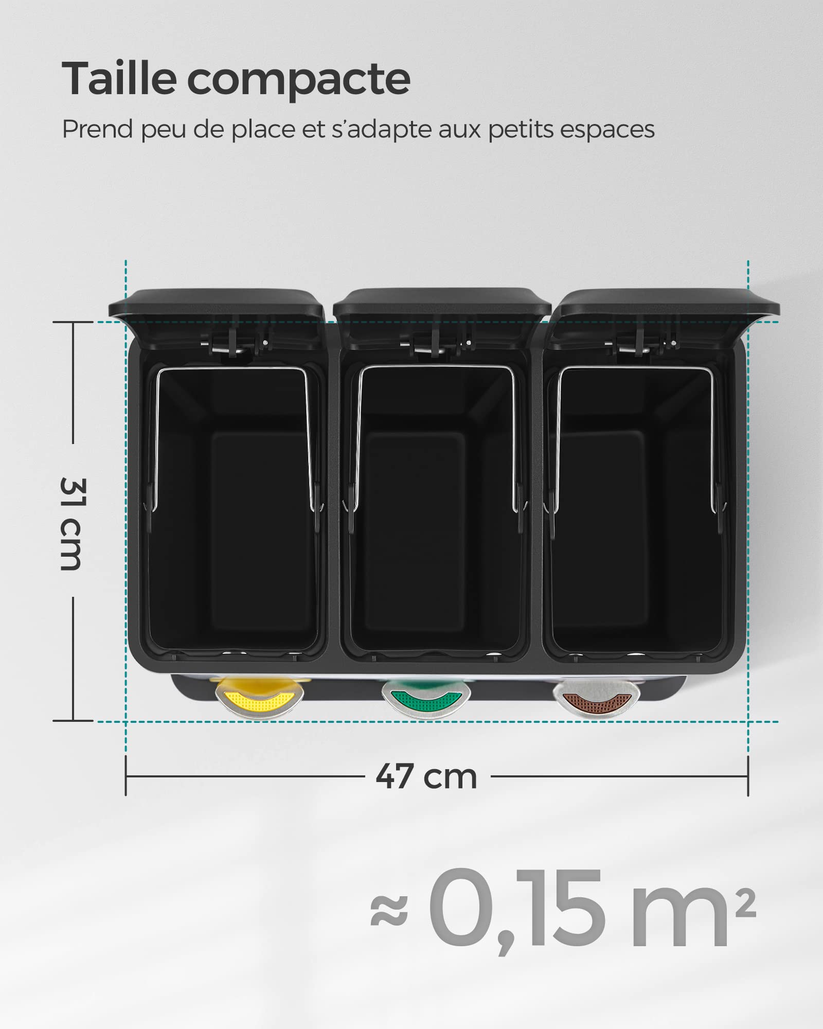SONGMICS Poubelle Cuisine Tri 3x8L Acier Noir LTB24BK