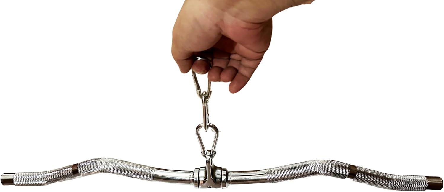 qibylift Barbell Multi-Exerciser Cable Attachment For Cable Machines, Lat Pull Down Bar Cable Machine Attachments, Tricep Press Down Bar, Revolving Straight Curl Pulldown Bar with Rotating & Rubber Handle Grips