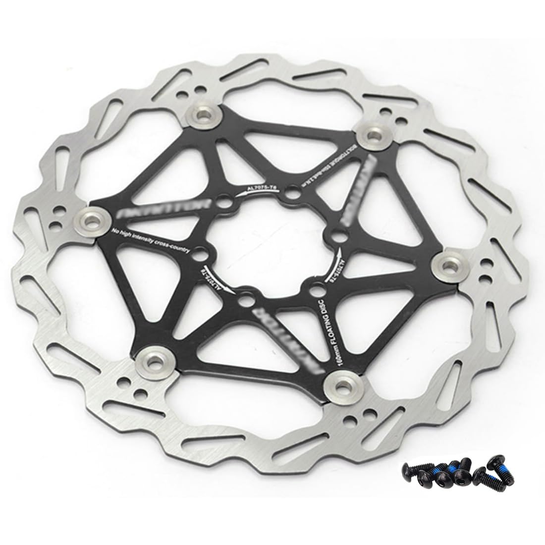 Bike Floating Disc Brake Rotor 160mm 180mm 203mm 6 Bolts Brakes Disc Strong Heat Dissipation(Black,180mm)