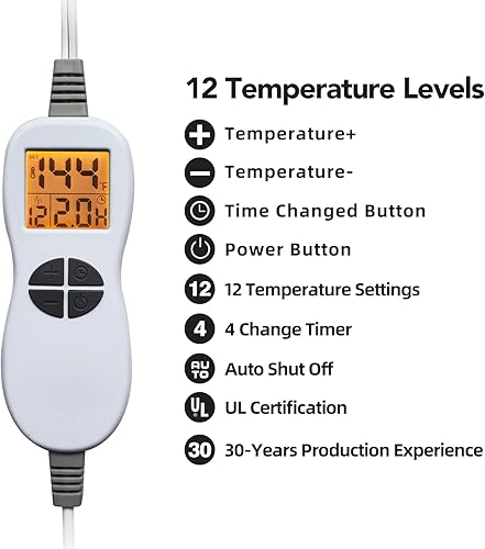 Miniatura 4 de Ruqiji Almohadilla térmica de cuello y hombro con peso de 19 x 24 pulgadas, 2.5 libras con 12 ajustes de temperatura y temporizador de cuenta