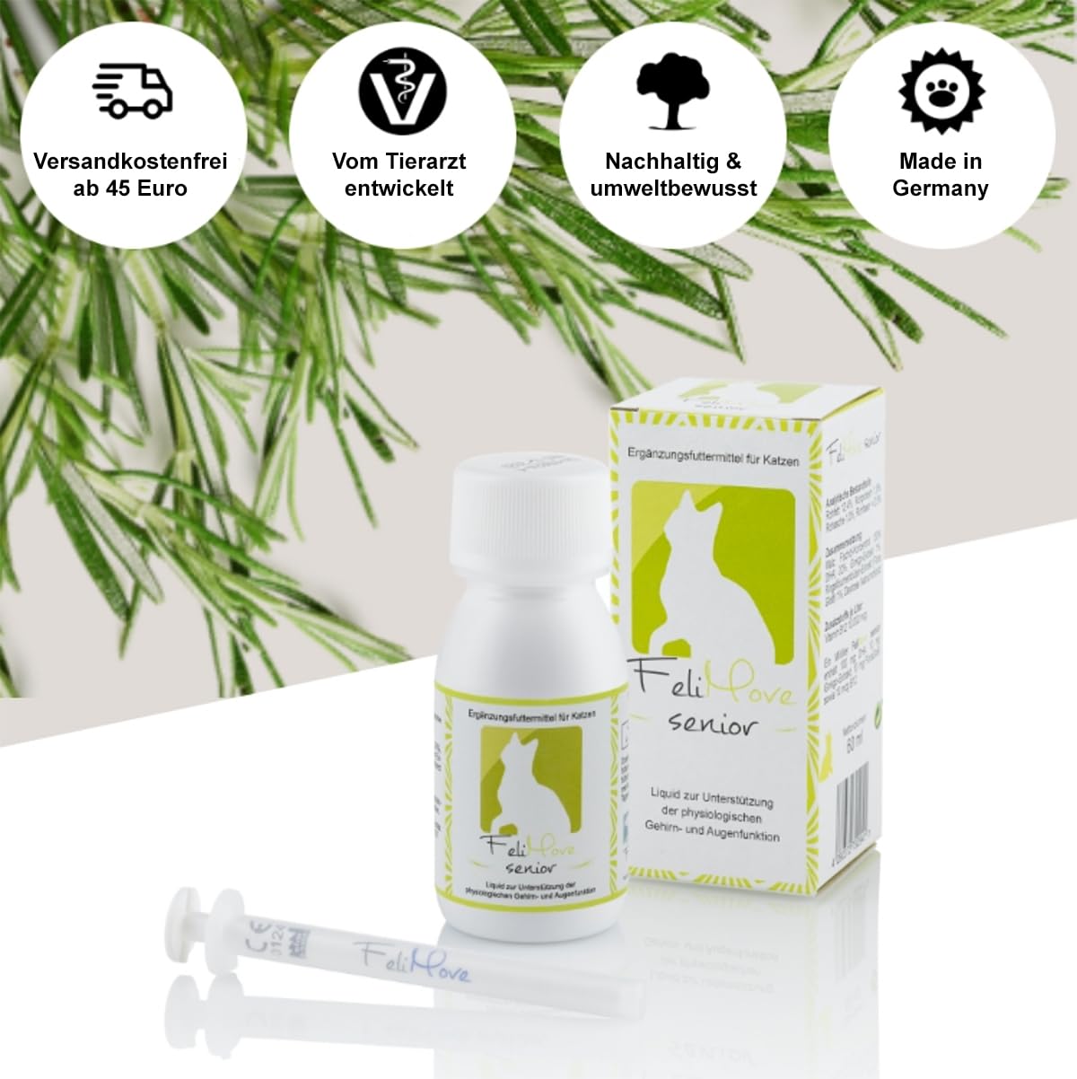 Dreierpack | Senior Liquid (3 x 60 ml) - für Katzen Senioren zur Unterstützung für Augen und Gehirn im Alter | Mit DHA, Ginkgo, FloraGlo, B12