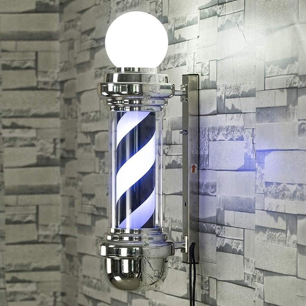 Waterproof Wall Mountable Large Outdoor Decor Pole Signs LED Barber Pole with Globel Lamp Spinning White Black Stripes Hairdressing Salon Sign Light (Size : 881926 cm) (68 x 19 x 26 cm)