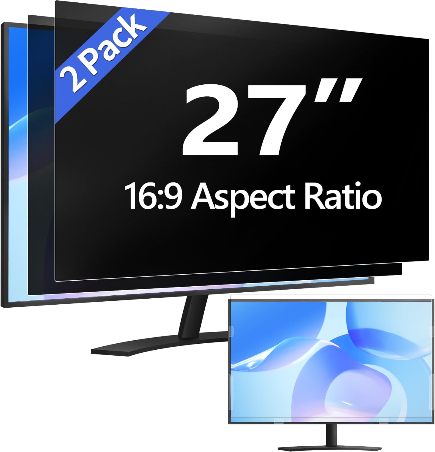 Photo 1 of [2 Pack] 27 Inch Computer Privacy Screen Filter for 16:9 Aspect Ratio, Eye Protection, Anti-Glare, Anti-Blue Light Computer Monitor Privacy Filter, Removable Anti-Scratch 27in Protector Film