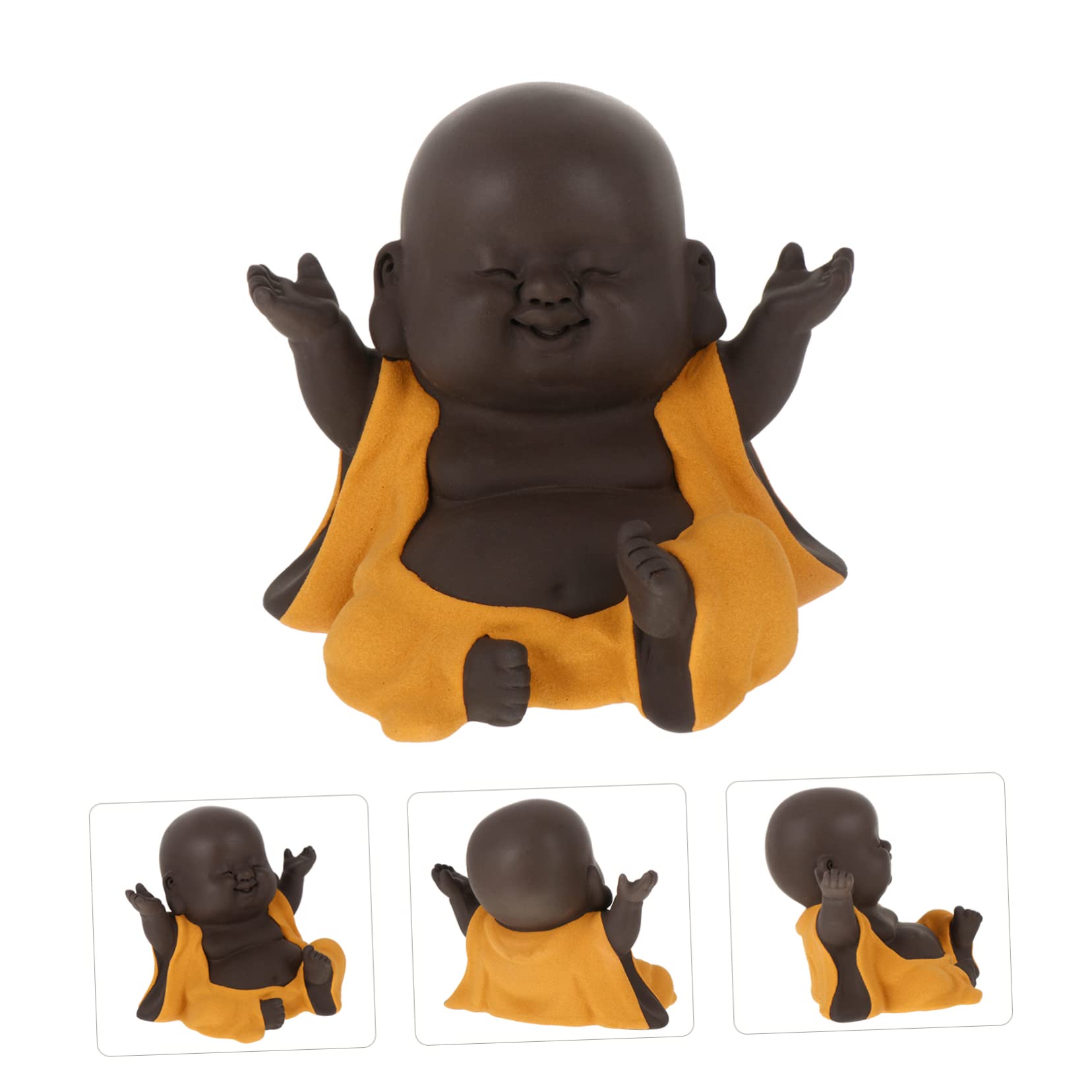 ZXQUEGF 1 szt. Małe ozdoby Buddy Maitrei Posągi Buddy Herbata Zwierzęta domowe Ozdoby Buddy Mały posąg Buddy Budda Miniaturowa figurka Uśmiechnięty Budda Feng Budda Zen Statua Fioletowa glina