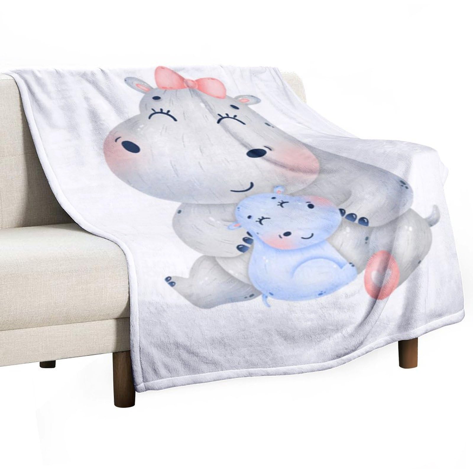 MHYRAC Flannel Blanket, Hippopotamus Throw Blanket for Couch Sofa Bed Office, Soft And Comfortable Without Pilling