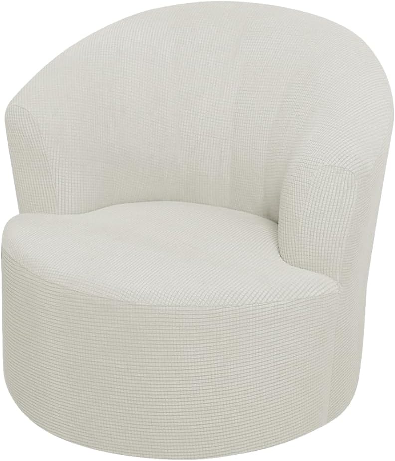 Round Club Swivel Chair Slipcover, Barrel Chair Cover, Stretch Round Club Armchair Slipcover, Soft Club Swivel Single Sofa Cover for Living Room Furniture Protector (White)