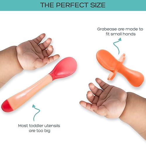 Miniatura 5 de Grabease Cucharas y tenedores para niños pequeños, cubiertos para bebés y cucharas, sin BPA y sin ftalatos, 1 juego, color naranja