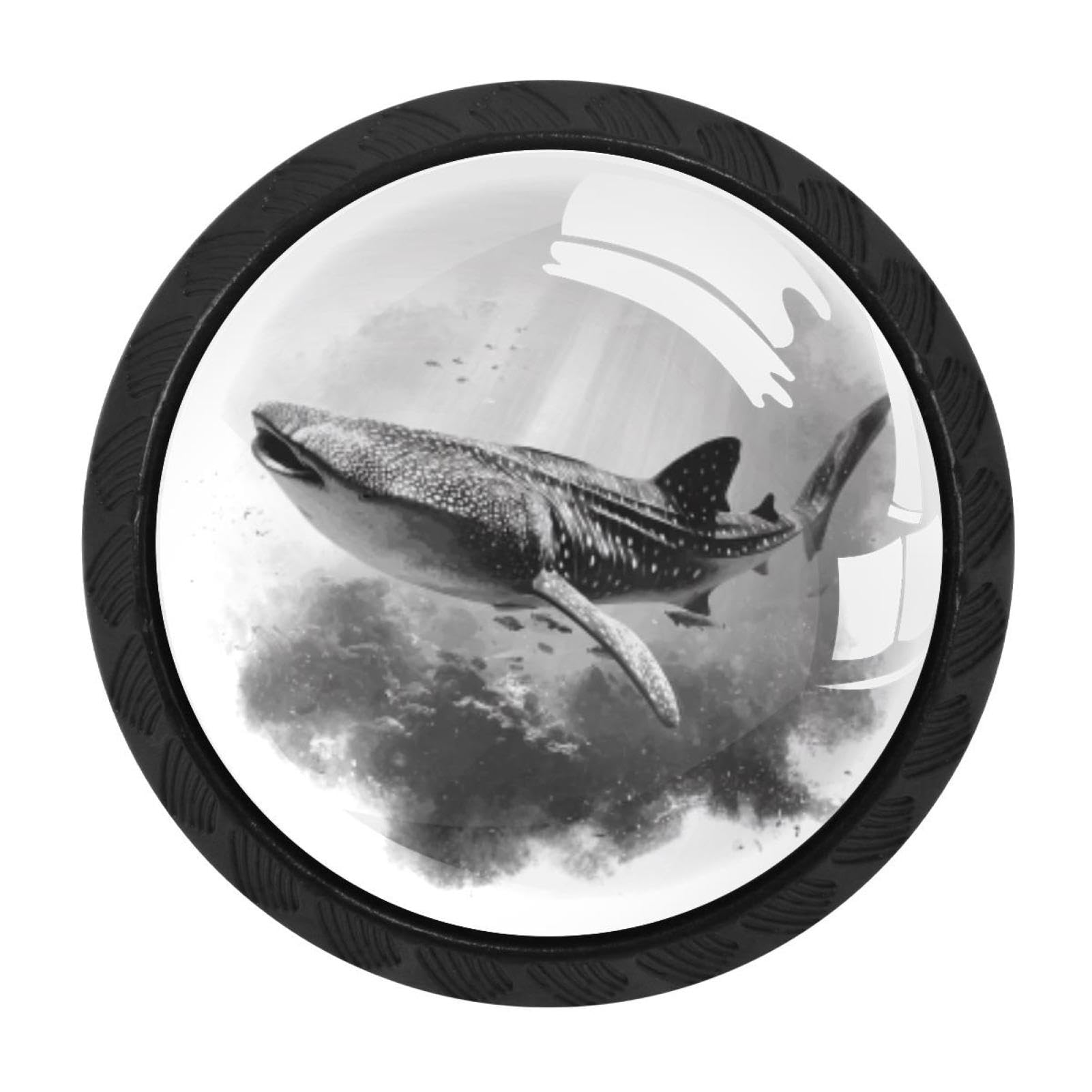 CHENZZZZ 4pcs Round Cabinet Knobs for Home Wardrobe Office Kitchen Dresser and Cupboard Cute Sea Animals Whale Sharks (1) DIY Glass Drawer Pull Handle with Screws
