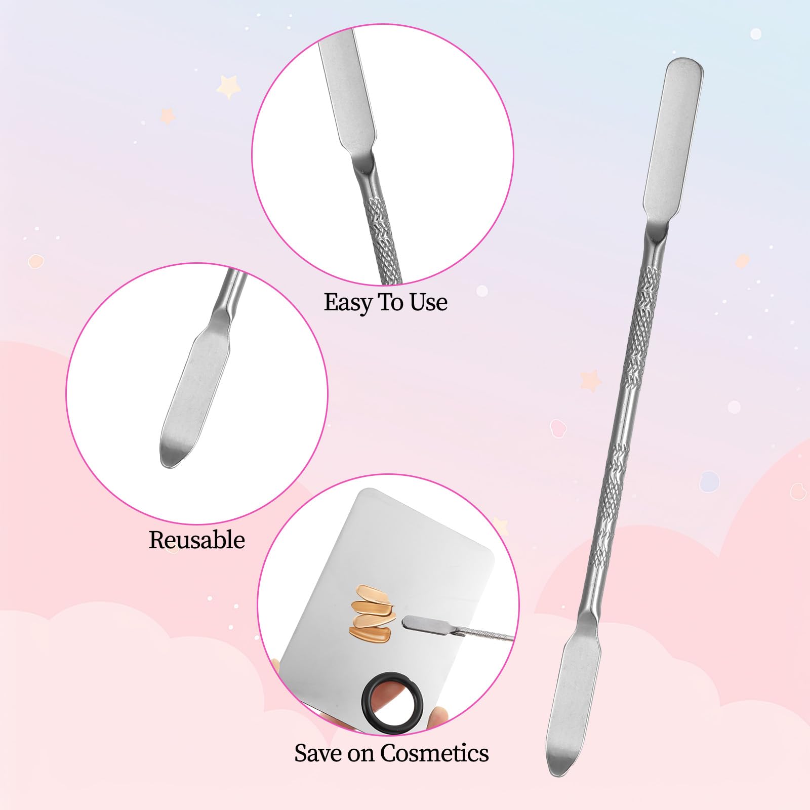 JJUNW Set di 3 tavolozze per make-up in acciaio inox, con spatola e pennello per fondotinta, tavolozza di miscelazione cosmetica per fondotinta