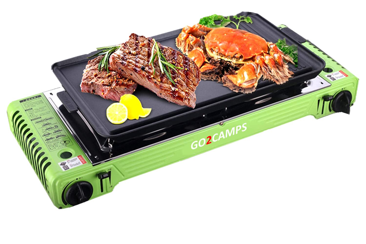 GO2CAMPS Korean Style Double Burner Butane Camping Stove with Barbecue Grill