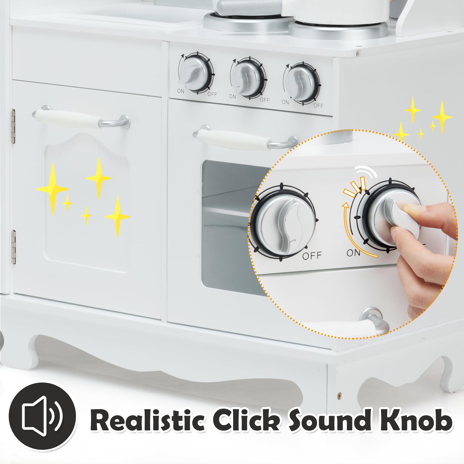 HOMASIS Kinderküche mit Licht & Sound, Spielküche mit Spielzubehör, Kinderspielküche mit Tafel Telefon Kühlschrank Spüle Herd Backofen, Spielzeugküche Holz, Küchenspielset für Kinder ab 3 Jahre, Weiß