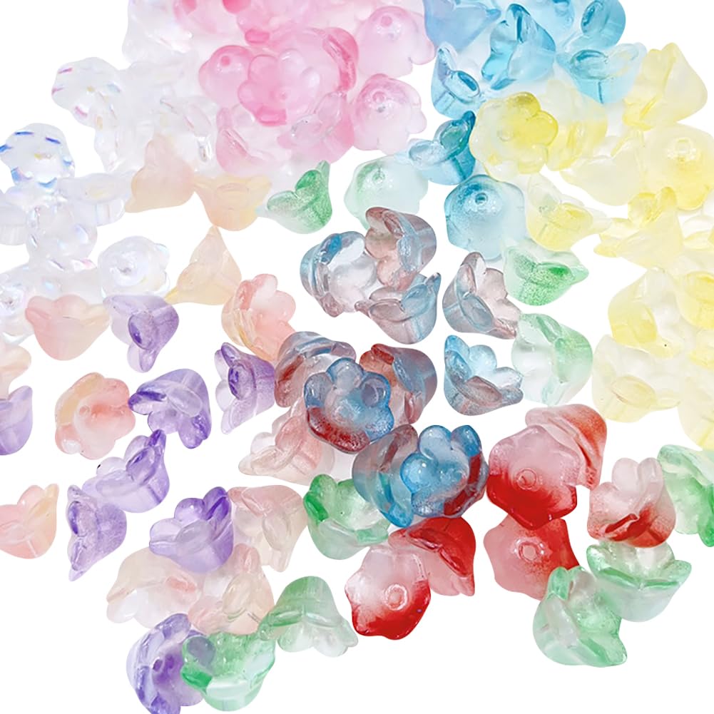 JIHUOO100 Pcs Glass Bell Flower Beads Trumpet Flower Shaped Spacer Beads Lampwork Craft Beads Jewelry Making Beads with Holes for Necklace Bracelet Earring