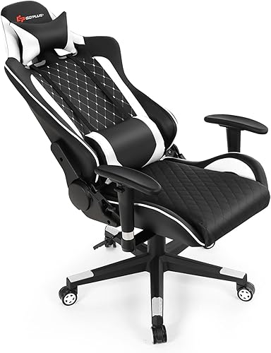 Miniatura 8 de Silla de juegos  Silla ergonómica reclinable con soporte lumbar de masaje, silla de computadora de piel sintética para jugadores de oficina y hogar,