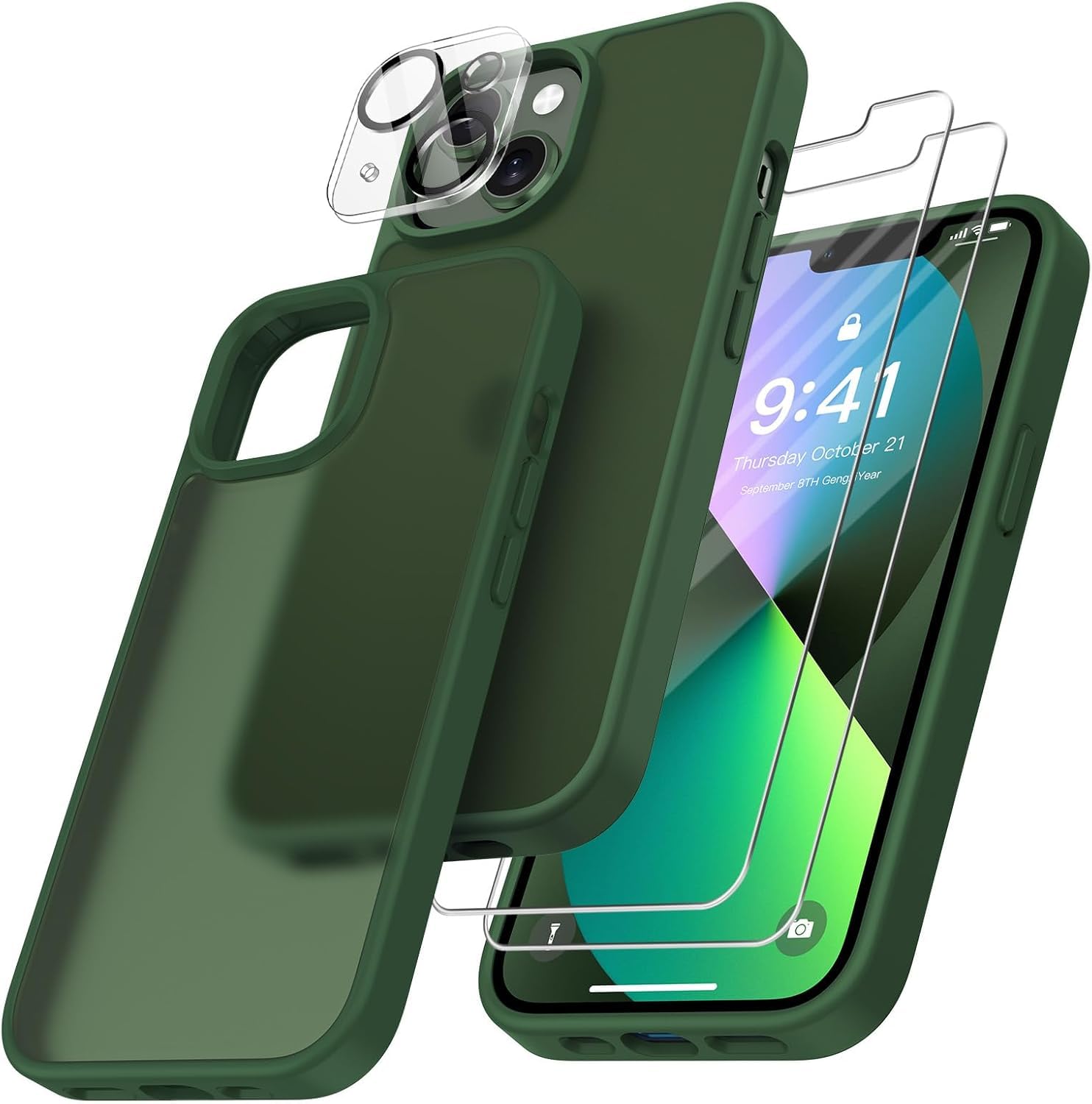 FLLAO 4 in 1 Cover per iPhone 14 Custodia con 2 Pellicola Vetro Temperato e 1 Fotocamera Protettiva, [Cuscino d'aria integrato] Antiurto Antigraffio Morbido TPU Bumper Protection, Viola Scuro