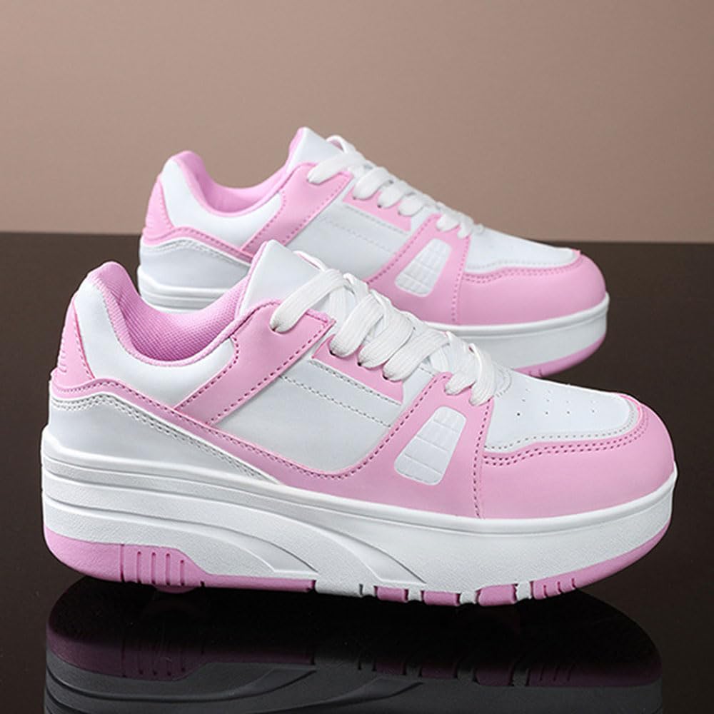 ENEN Zapatos con Ruedas para Niños y Niñas, Zapatillas de Patinaje Multifuncionales Rosa Blanco/Negro Blanco