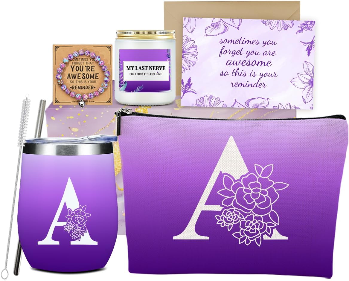 SAPEYKR Initial A Monogrammed Gifts for Women Personalized Gifts for Women Mom Bestie Girl Wife Bridesmaid Bride Teacher Christmas Appreciation Bachelor Party Wedding Wedding Birthday Gift Basket Set