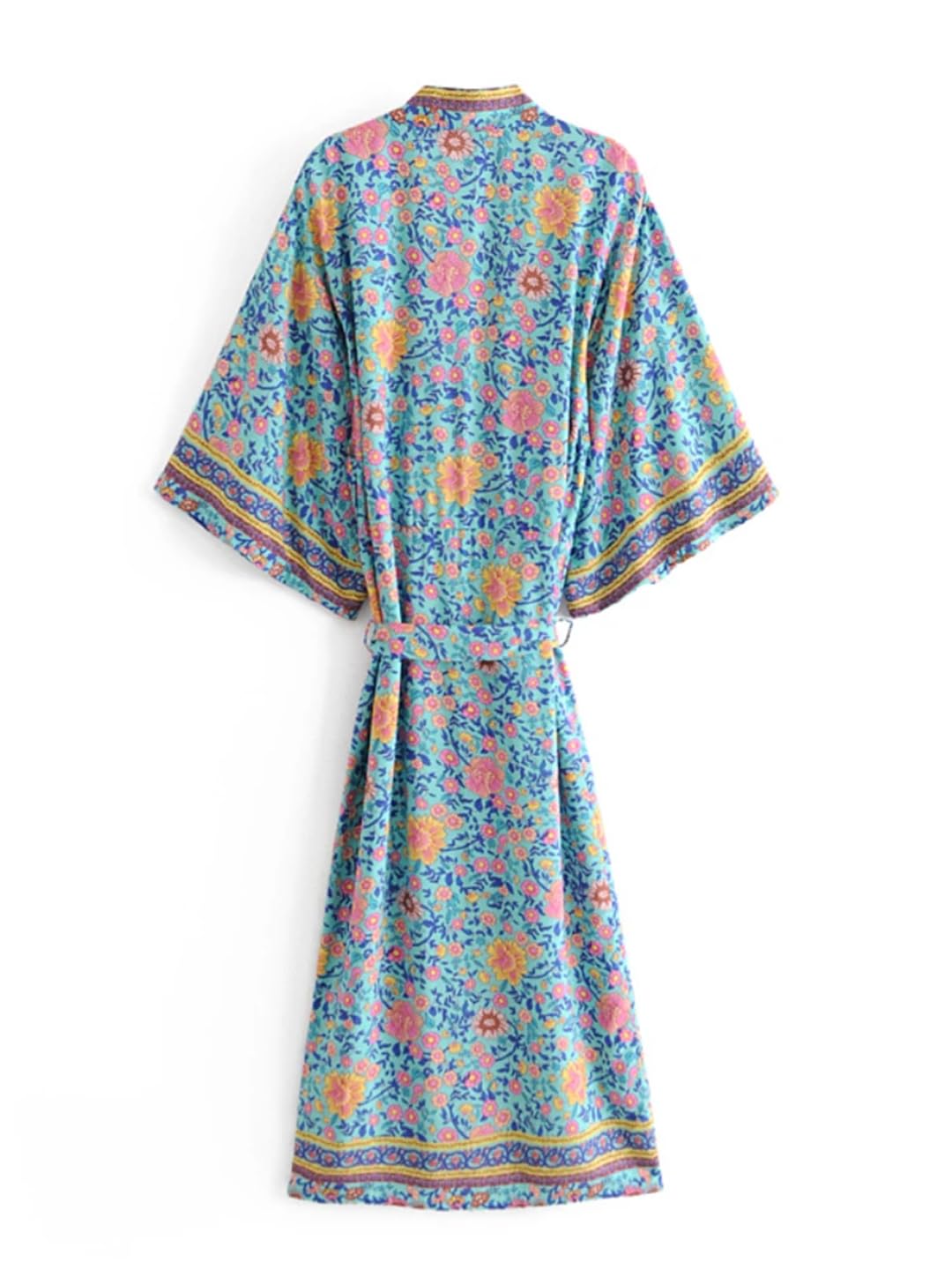 Disimlarl Bata kimono bohemio con estampado floral para mujer, manga de murciélago, para playa, fajas de rayón, verano, bikini, para ropa de playa