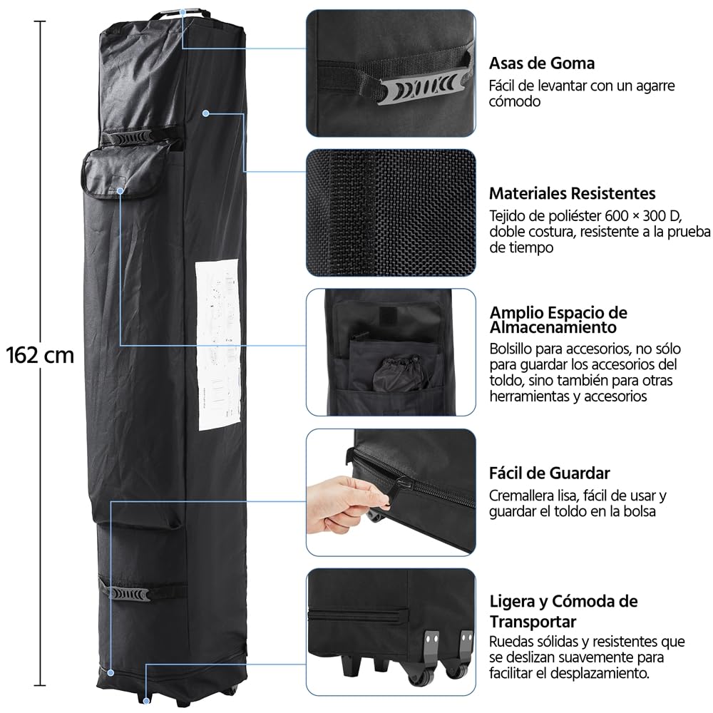 Yaheetech Carpa Plegable 3x3 Carpas para Exteriores Camping Cenador de Jardín Impermeable Sombrilla Carpa Playa Terraza Toldo Altura Ajustable de 323-341cm con 4 Bolsas