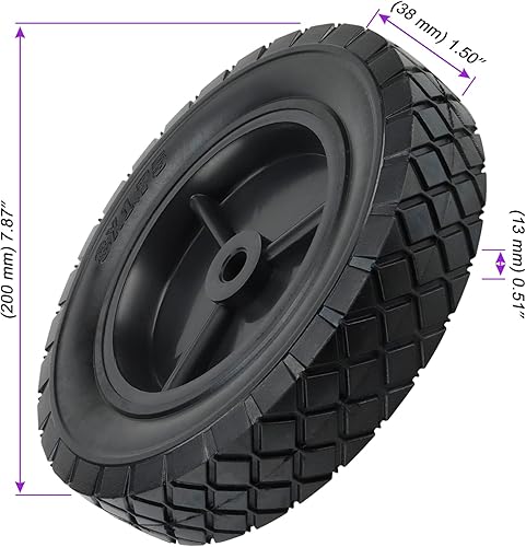 Miniatura 2 de MOUYAT Paquete de 2 ruedas de mano sólidas de 8 x 1.75 pulgadas, eje de 1/2 pulgada, ruedas universales para cortacésped, neumáticos de repuesto