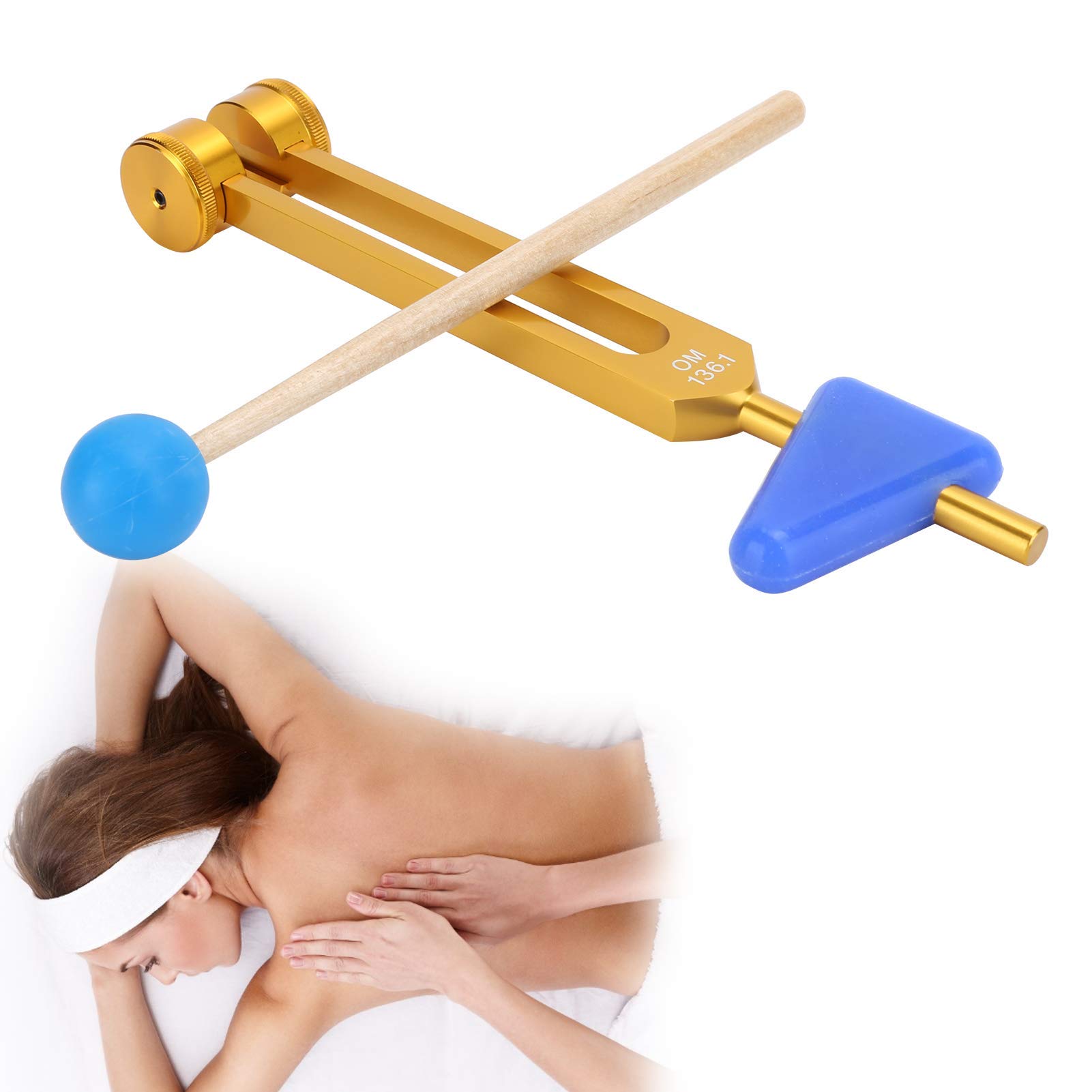 Agatige Set Diapason, Diapason in Lega di Alluminio Om 136.1HZ, Diapason per Terapia Sonora con Martello e Custodia per Meditazione, Yoga e Altro(Oro)