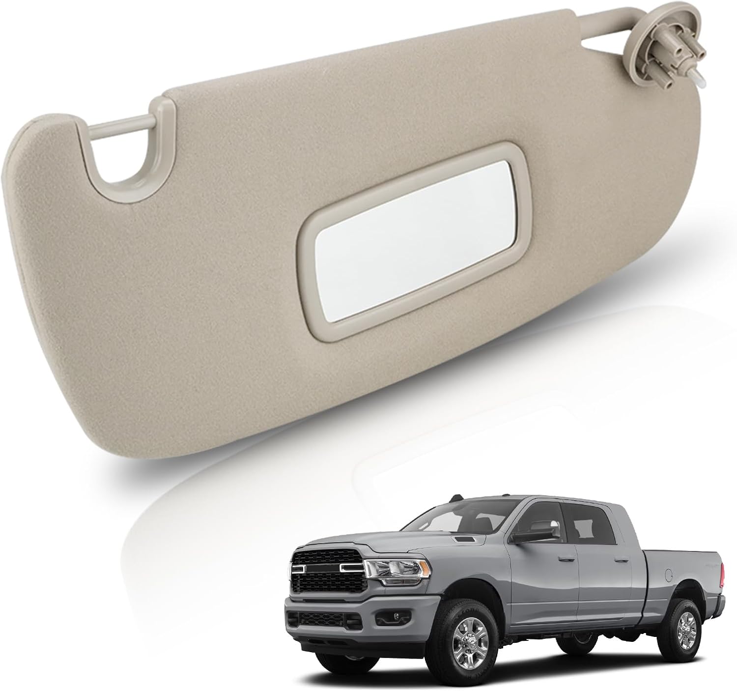 Right Passenger Side Sun Visor with Mirror Compatible with Dodge Ram 1500 2500 3500 2002-2009 - Replace# 1CT18TL2AA, Beige
