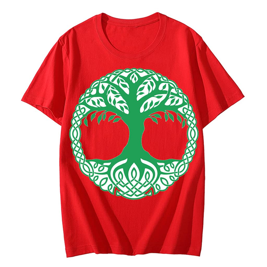 T-shirt viking arbre mondial idée cadeau homme coton rouge
