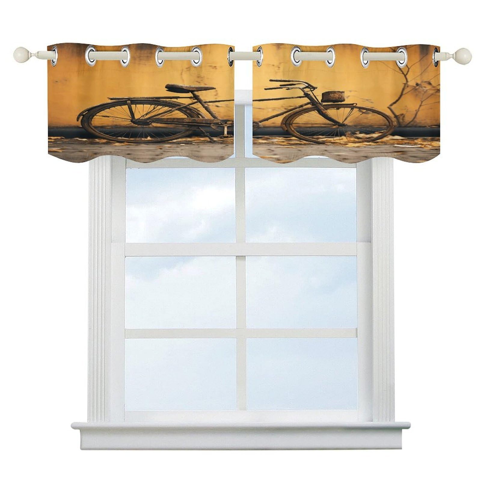 Fekiloot Style Old Rusty Vintage Bicycle Short Curtains Valance Curtain