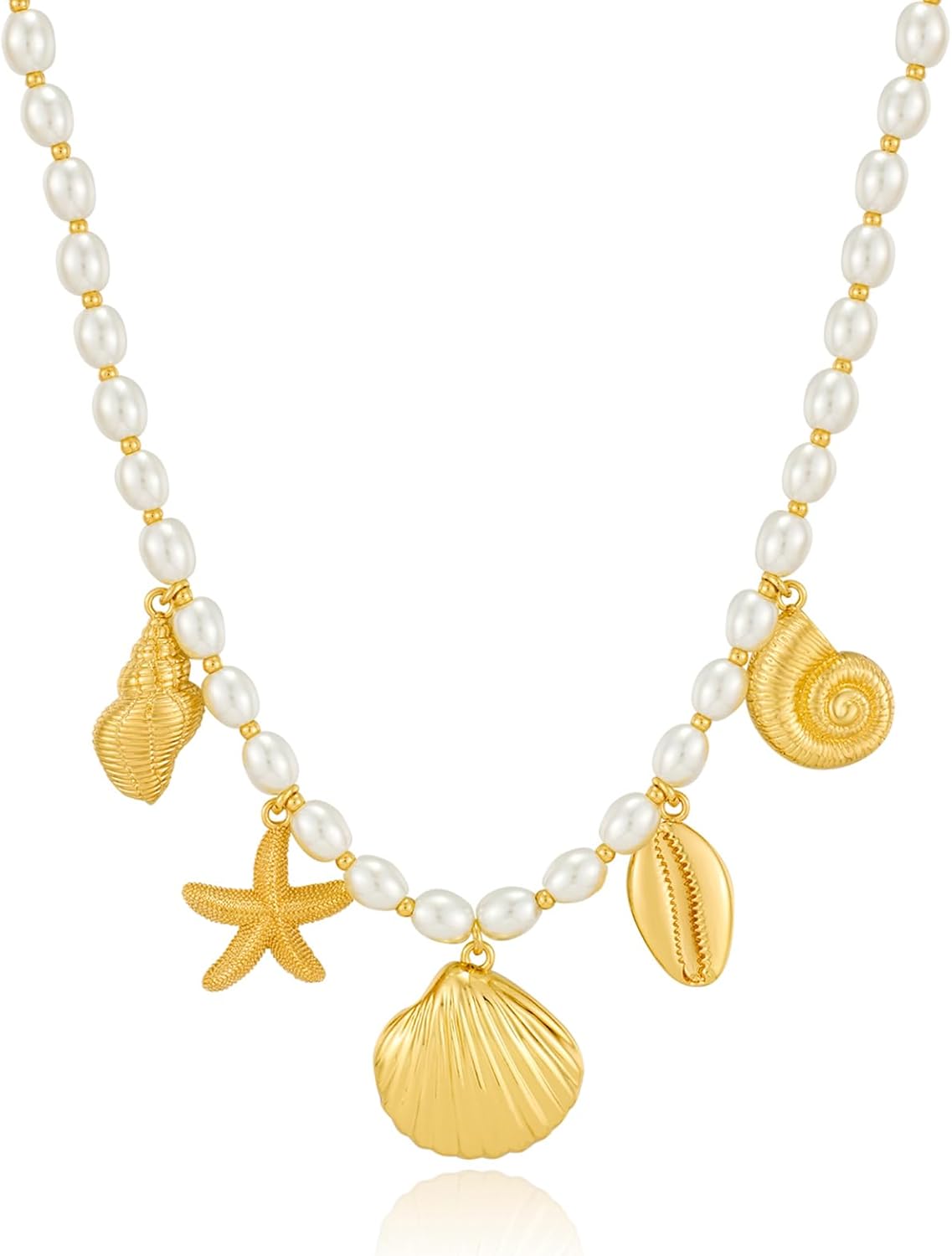 WOWORAMA Gold Sea Shell Necklace for Women Shell Starfish Pearl Charm Necklace Trendy Ocean Sea Pendant Choker Necklace Boho Summer Beach Necklace Jewelry