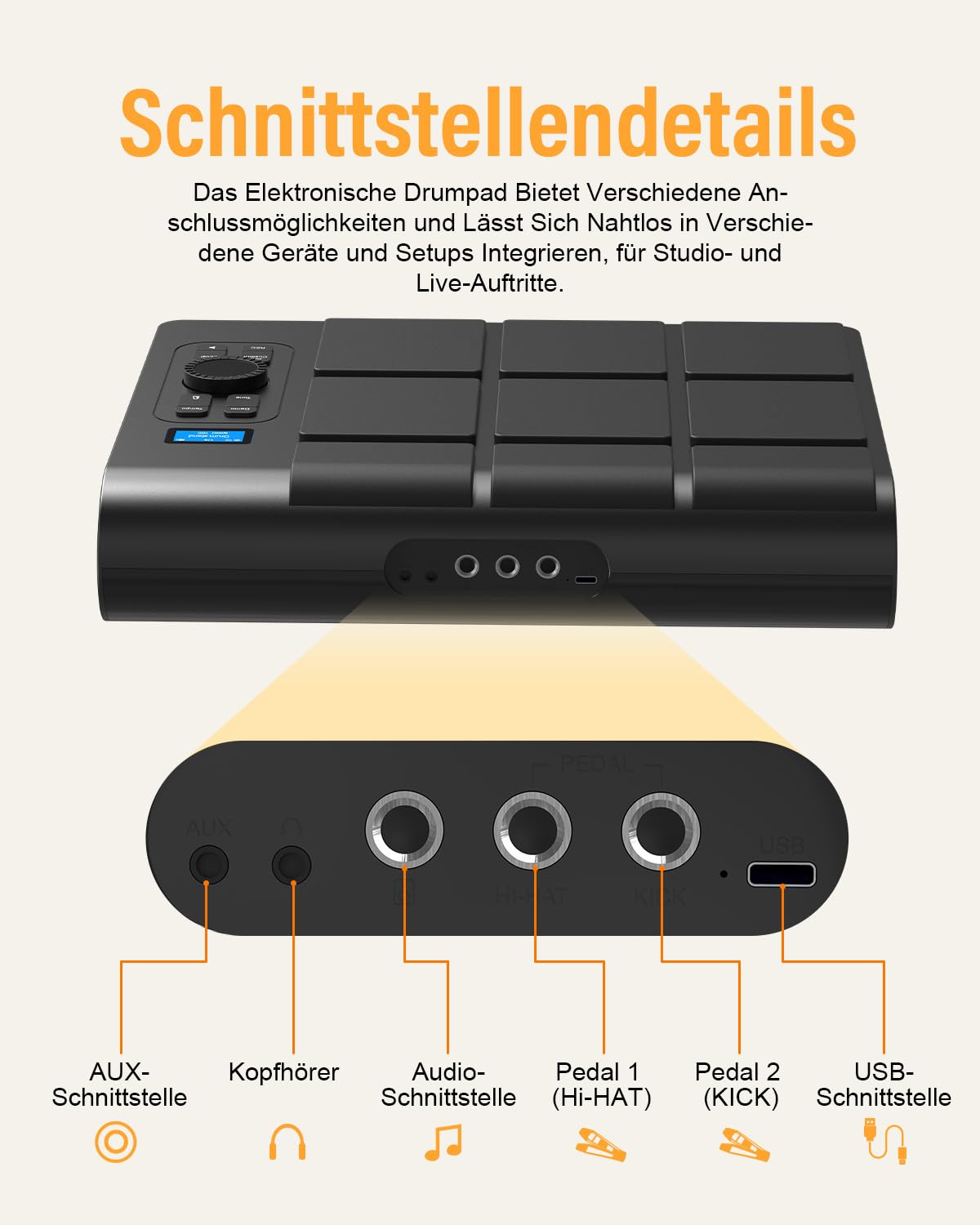 Batterie électronique 9 pads avec LCD, deux haut-parleurs stéréo et pédales | Set de batterie portable pour débutants et professionnels | Compatible avec Bluetooth MIDI | Idéal pour la maison