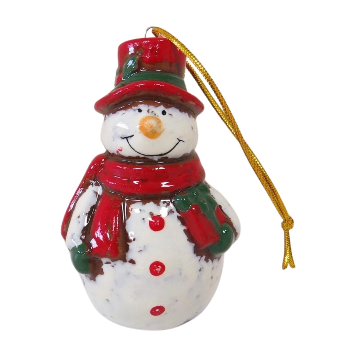 Ceramic Christmas Snowman Decoration, Red Hat and Scarf, 7 cm, Hanging Ornament