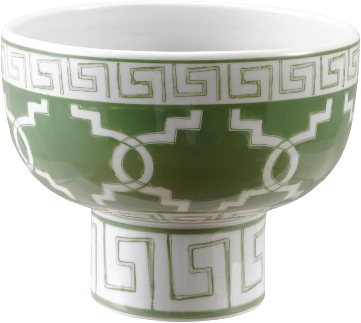 Creative Co-Op Stoneware Footed Round Elevated Decorative Bowl, Green and White