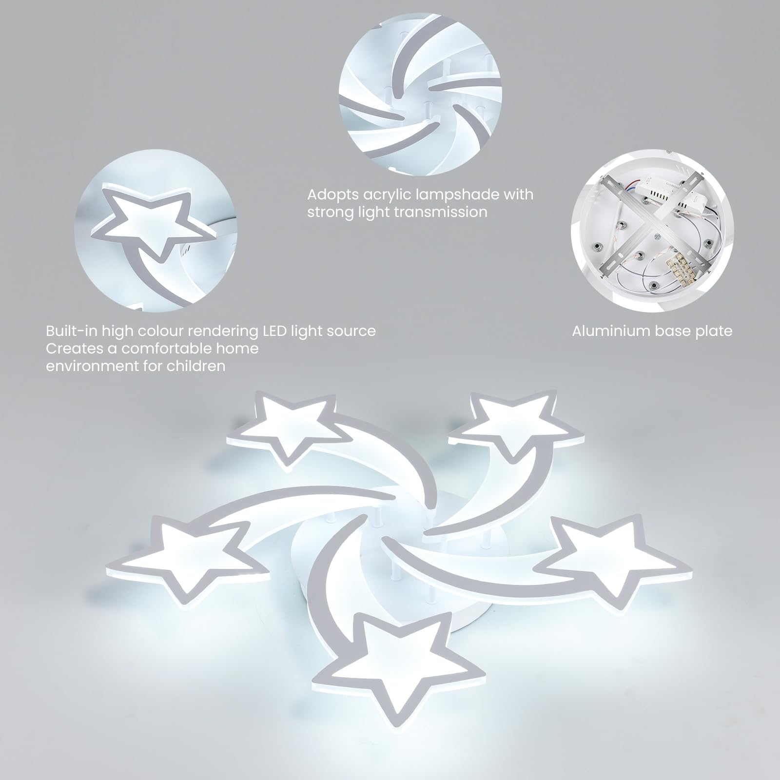 Riserva Plafoniera LED Soffitto Dimmerabile, 50W 6000LM Moderna Lampada da Soffitto con Telecomando/APP, 3000-6500K Φ70cm, Acrilico Lampadario a Forma di 5 Stelle per Camera Da Letto, Soggiorno