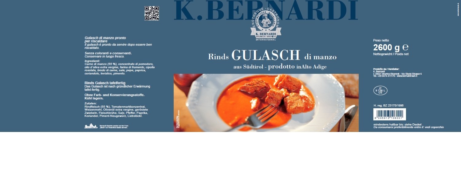 Südtiroler Rindsgulasch 2,6 kg. - Bernardi Karl