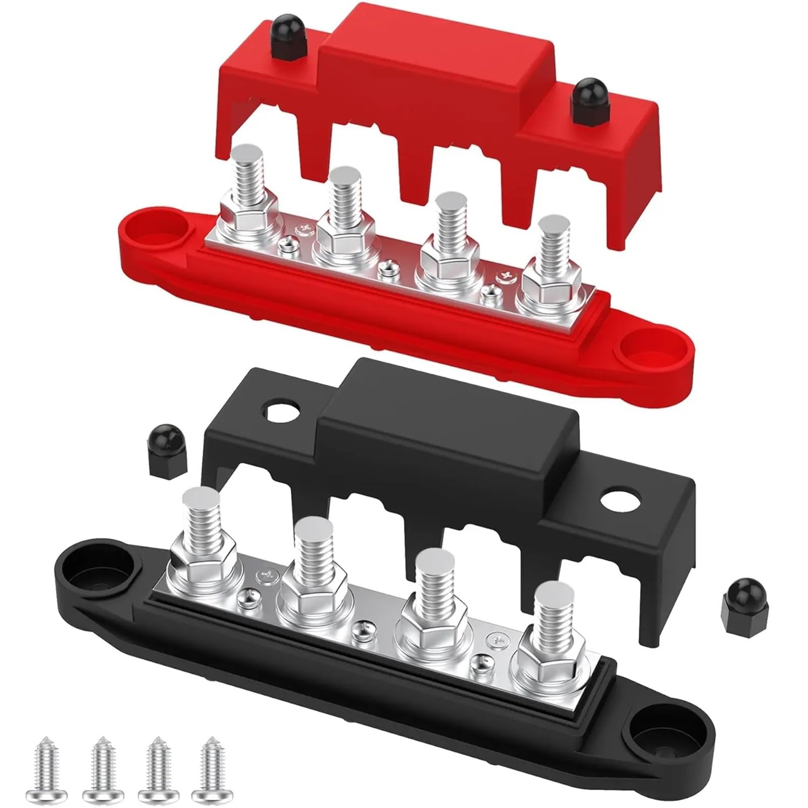 Barra colectora marina, bloque de distribución de energía de 12V 250A, bloque de conexiones de 4 postes, bloque de terminales de barra colectora de batería de cobre automotriz M8 M10 Bloque de distrib