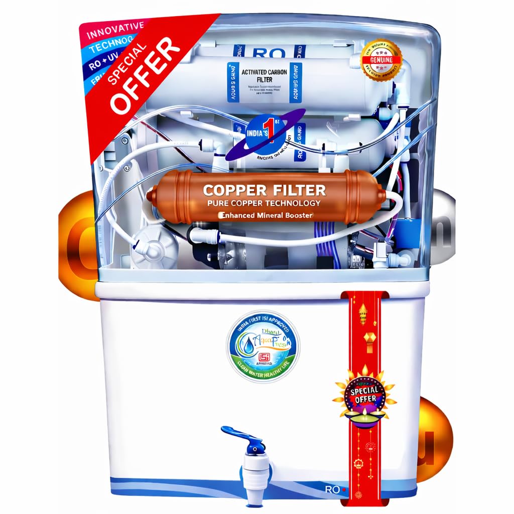 DHANVI AquaFresh Black Color ISI Mark Copper RO Water Purifier with UV, UF and TDS Controller | 10 Liter| Fully Automatic Function and Best For Home and Office
