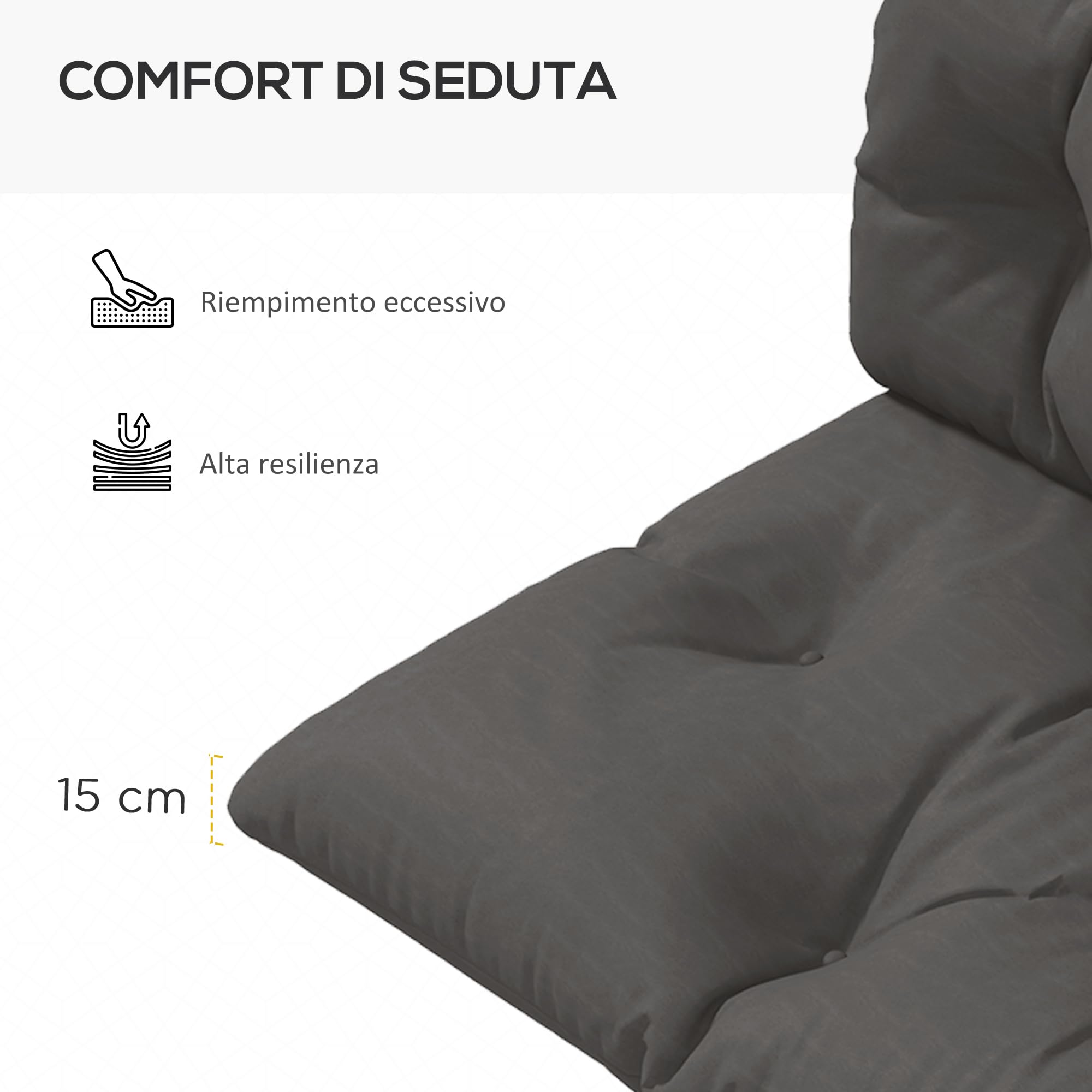 Outsunny Cuscini per Pallet da Giardino 3 Pezzi, Schienale e Seduta, Imbottitura Spessa, Esterno Poliestere, Grigio Carbone