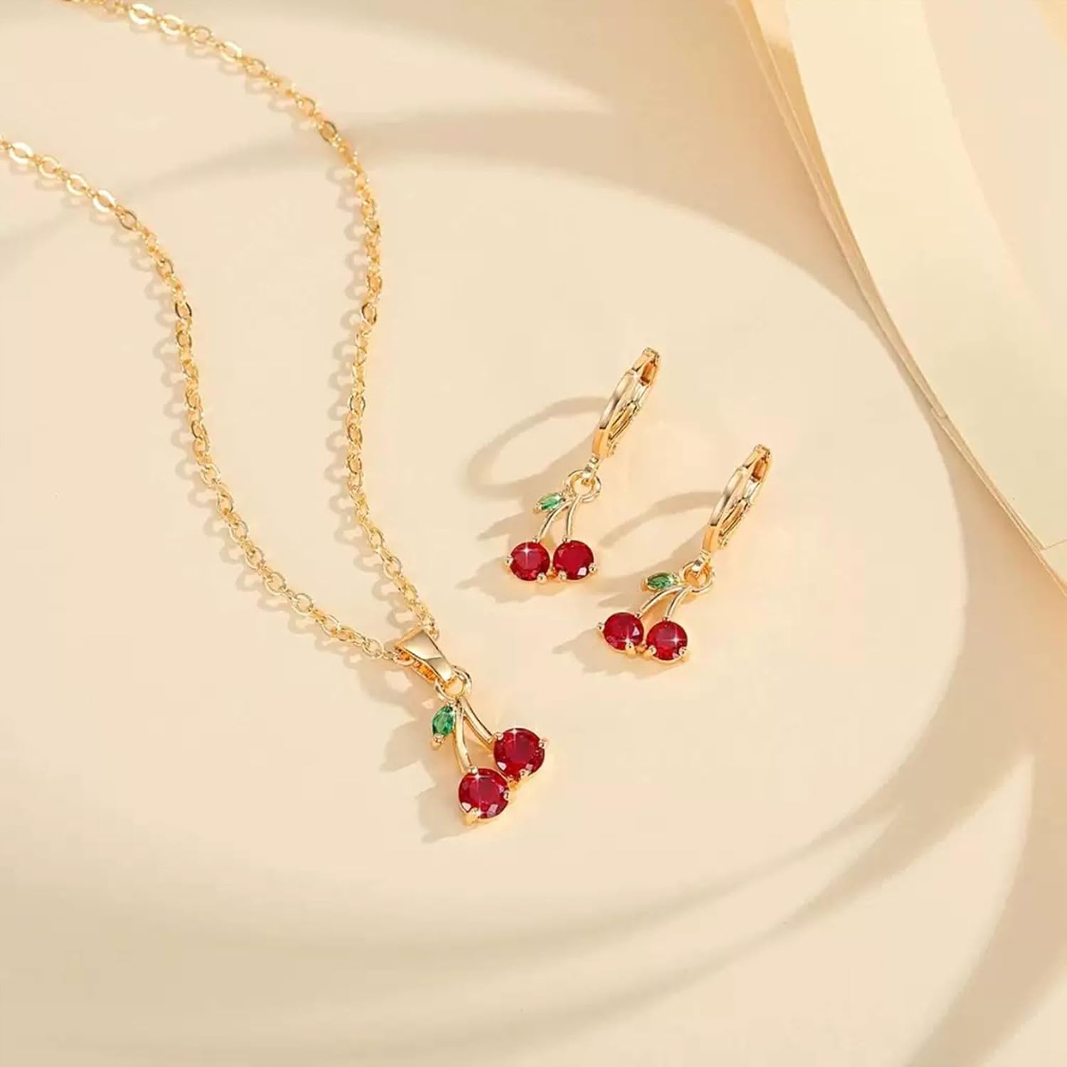 Red Crystal Cherry Necklace for Women Cherry Earring Cute Summer Cherry Fruit Earrings - Image 5