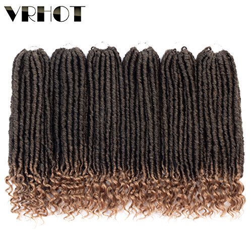 VRHOT 6Packs 14 inch Goddess Locs Crochet Hair Braids Pre Looped Straight Faux locs with Curly Ends Ombre Synthetic Hair Extensions Dreadlocks Kanekalon Braiding Hair (14 inch (6packs), T1B/27)