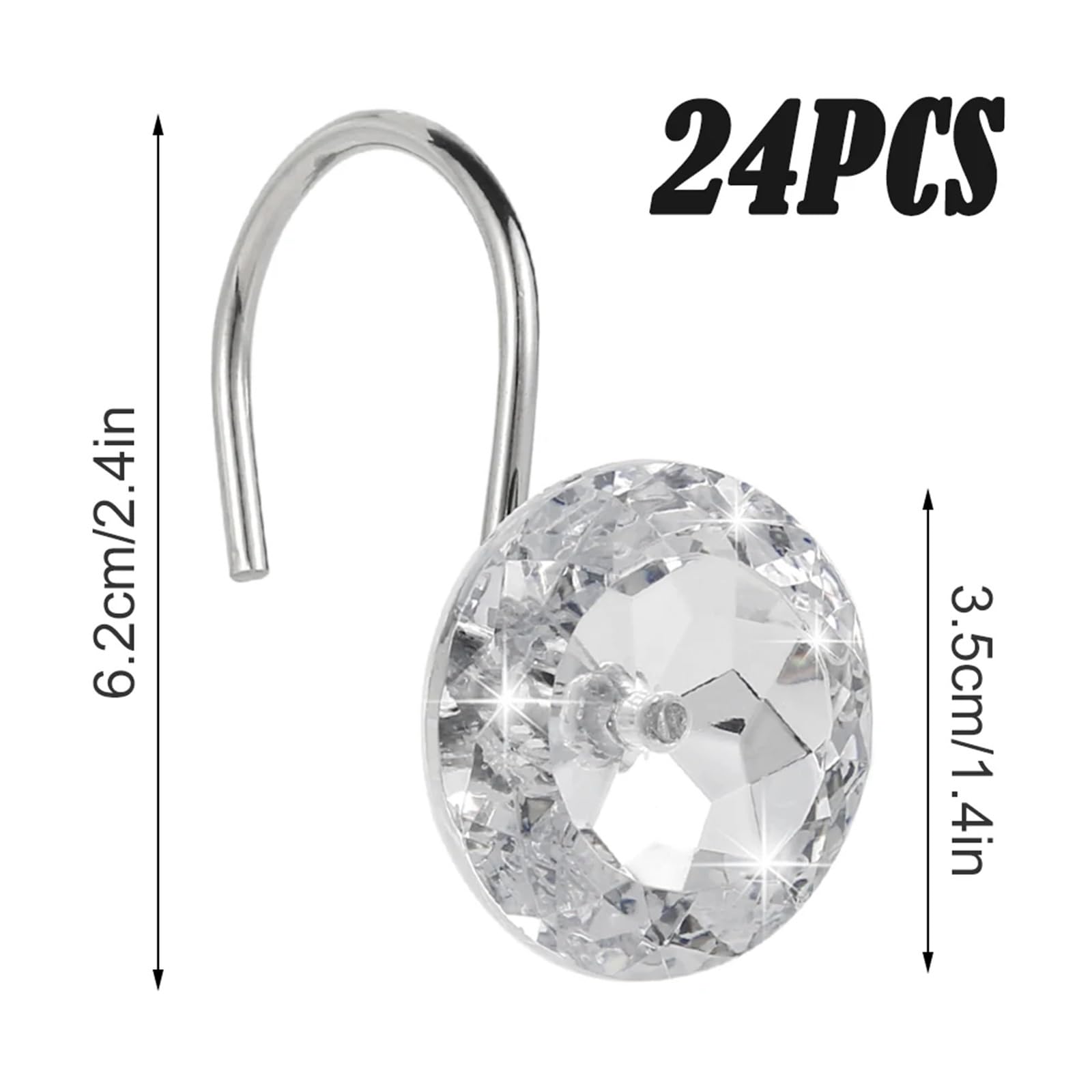 Ganci for tende da doccia 12 pezzi Anelli in cristallo acrilico Decorativi con diamanti rotondi antiruggine(24pcs)