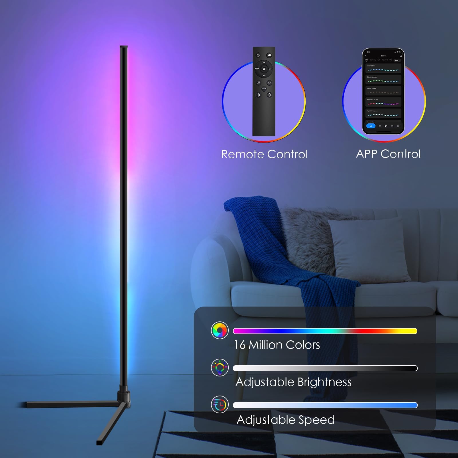 Weilim Lampada LED RGB da Terra, Lampada da Terra LED Smart con Telecomando e Timer Piantana Dimmerabile Compatibile con Alexa, Google Home - 16 Milioni Colori, Musica Sincronizzazione,155cm