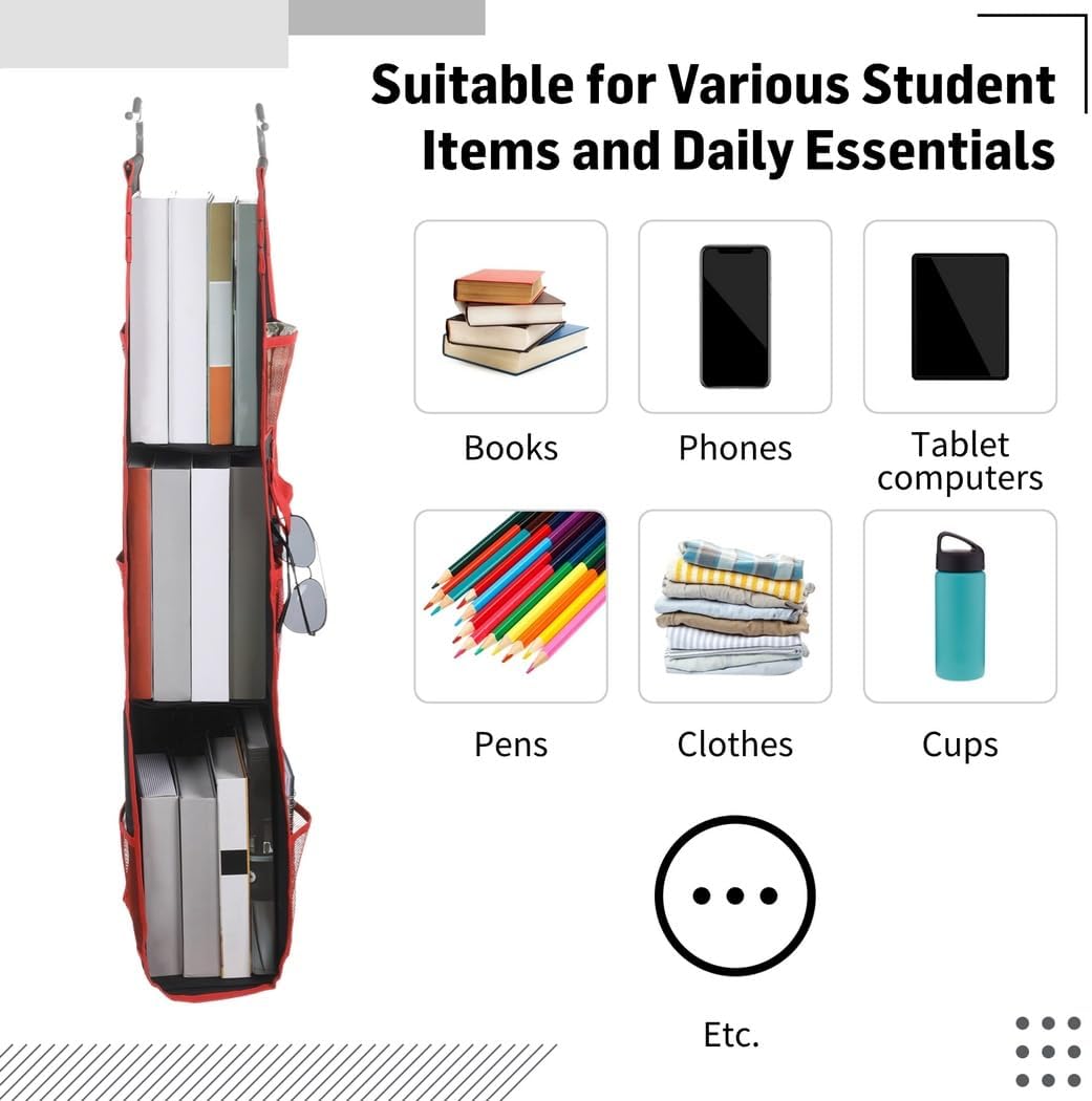 LOCKER ORGANIZER SHELF for School Locker, 3-Tier Hanging Locker Bag Rack for Students, Portable Storage Shelves for Work, Gym, and Closet, Oxford Fabric Hanging Shelving with Side Pockets