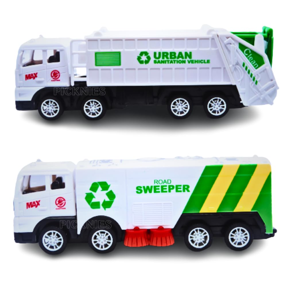 PICKNIES® Realistic Sanitation Garbage Sweeper Truck Toy Combo for Kids | Strong & Premium Sanitation Vehicle for Kids | Friction Powered | 2 to 14 Years (Sweeper + Garbage Collector) (B0D3V4VL9Q) Amazon Price History, Amazon Price Tracker