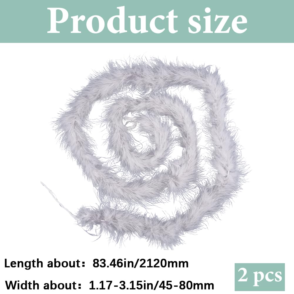 CABODYALS 2Pcs Grey Feather Scarf Wrap Bulk Pack Turkey Chandelle Plush Boa Long Soft Fluffy Versatile Collars Shawls Scarves for Women Costume Accessories Party Holiday Decoration Diy Craft - Image 2