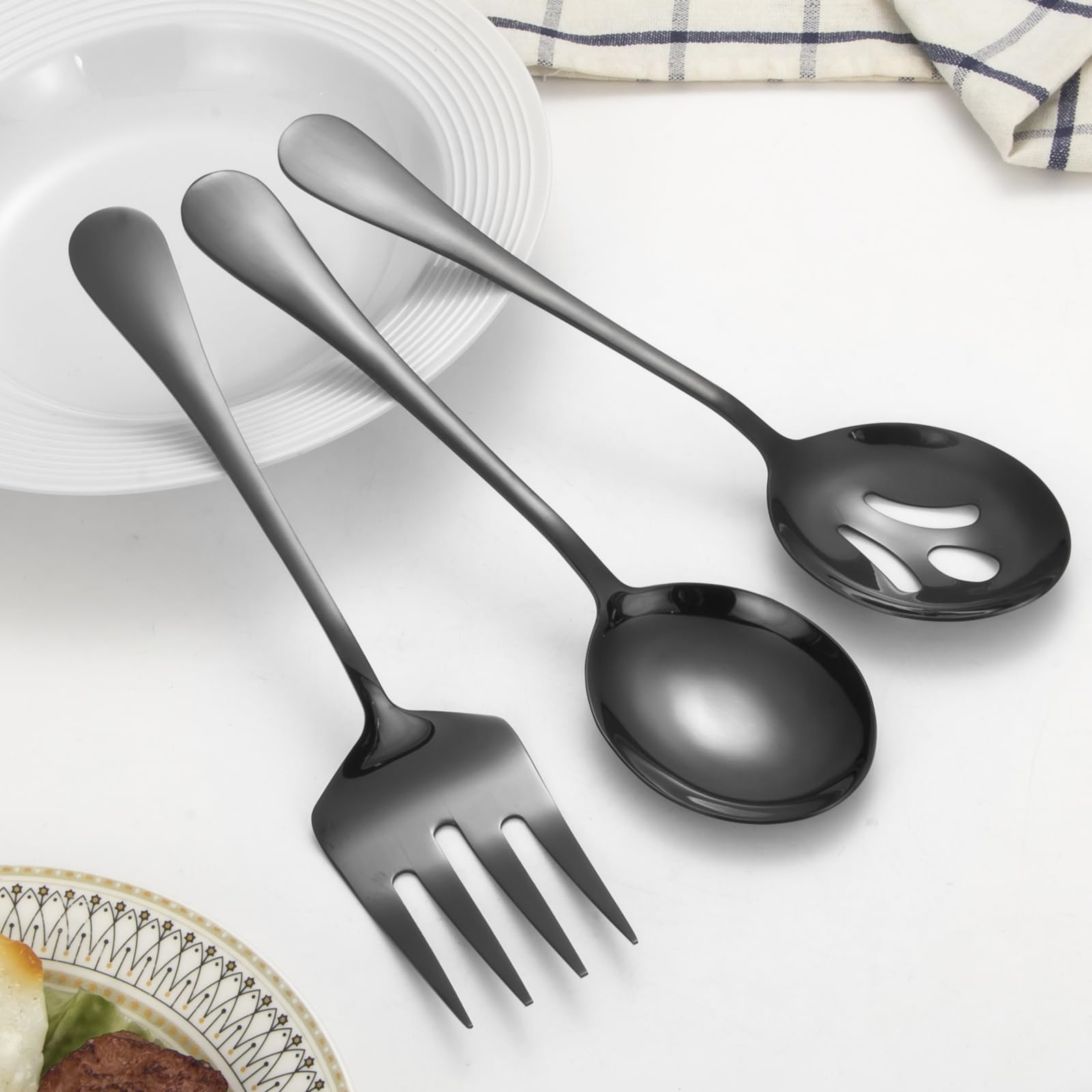 Utensilios grandes para servir, juego de 12 piezas de acero inoxidable con cucharas de servir, tenedor, pinzas para servir, juego de utensilios de servir pulidos para fiestas de bufé en casa, apto