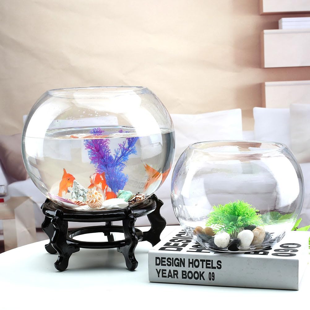 SEWACC Klares Glas-goldfischglas - Rundes, Transparentes Tisch-Aquarium mit Blumentopf - Dekoratives Aquarium für Zuhause Oder Büro