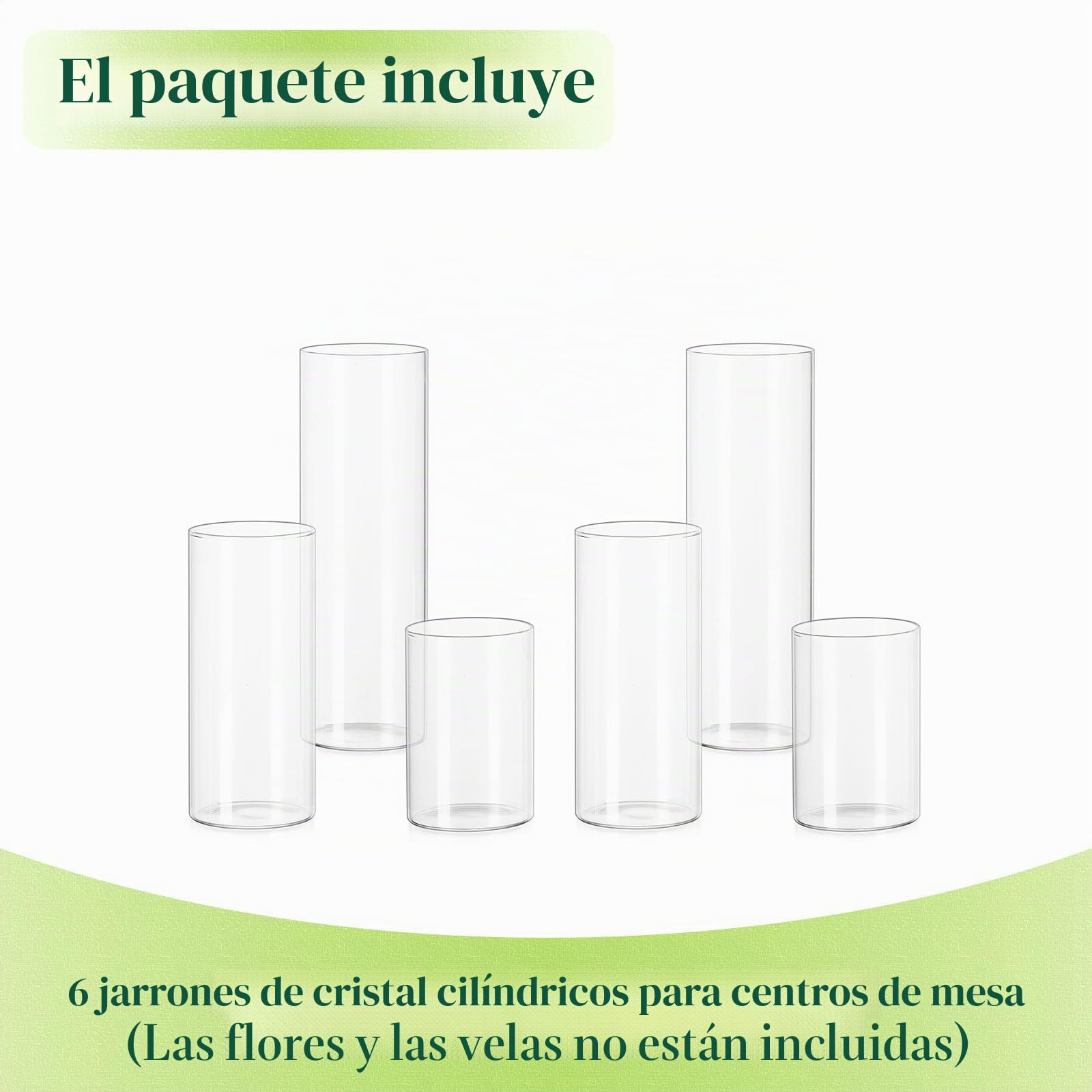 Hewory Juego de 6 Jarrones Cilíndricos de Cristal, Jarrón Alto de Cristal Transparente para Flores, Portavelas Huracán para Velas de Pilar Flotantes, Florero para Centro de Mesa, 10/15/20cm