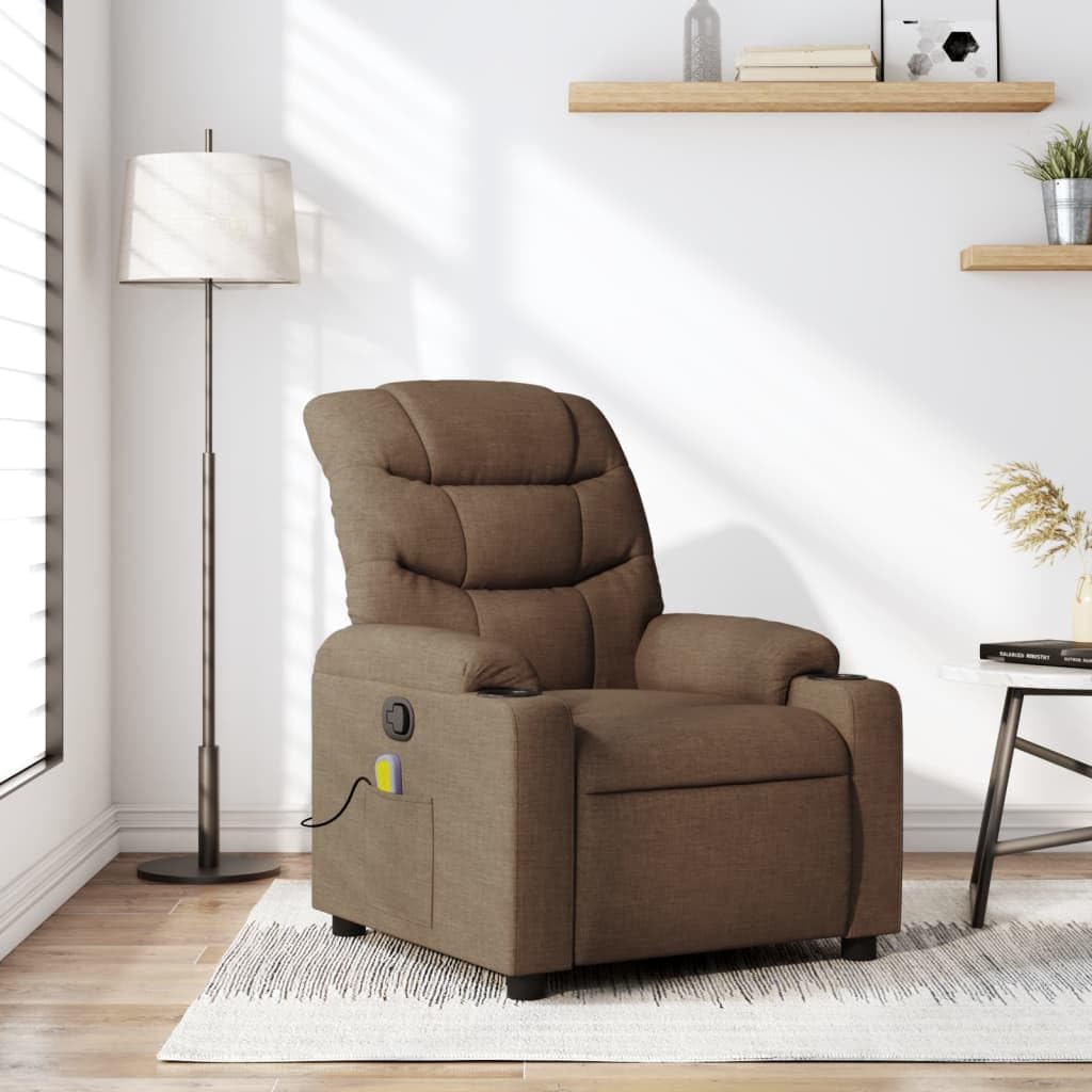 Fauteuil de Massage inclinable Marron Tissu Fauteuil de Relaxation, Siège de Chaise pour Relax, Salon, Maison, Bureau, Chambre à Coucher -K