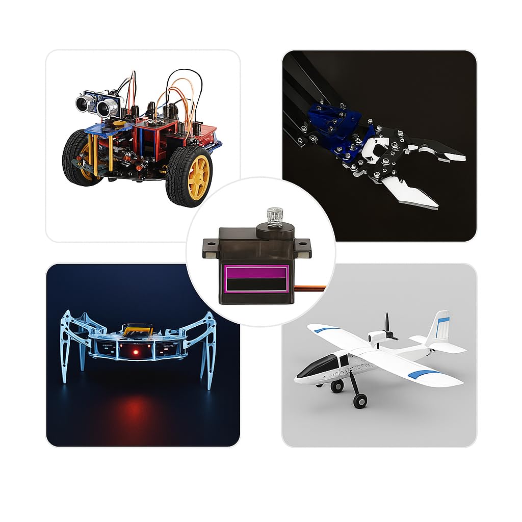 5 x Micro Servo Moteur MG90S 360º en Metal, Noir, Pour Hélicoptère RC Smart Robot Voiture Avion Bateau, Connecteur à 3 fils, Contrôle de Mouvement de Précision, Robotique et Modélisme