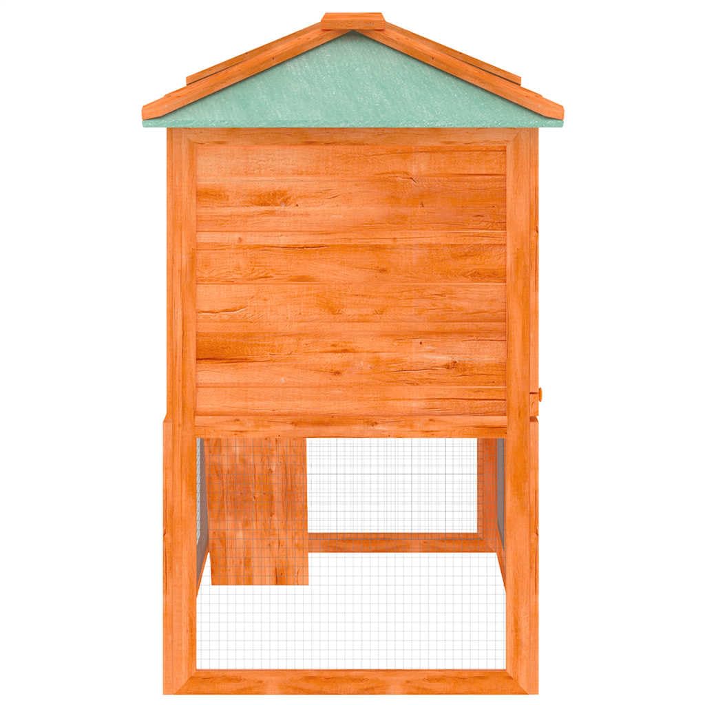 Kleintierstall aus lackiertem Tannenholz 130x68x105 cm mit 2 Etagen, wetterfestem Dach und Drahtgitter, Kaninchenstall für Hasen, Nagerheim, Freilauf und Outdoor-Behausung